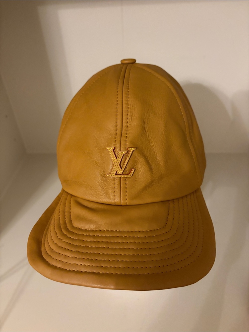 Louis Vuitton Brown Lamb Leather LV Logo Baseball Cap